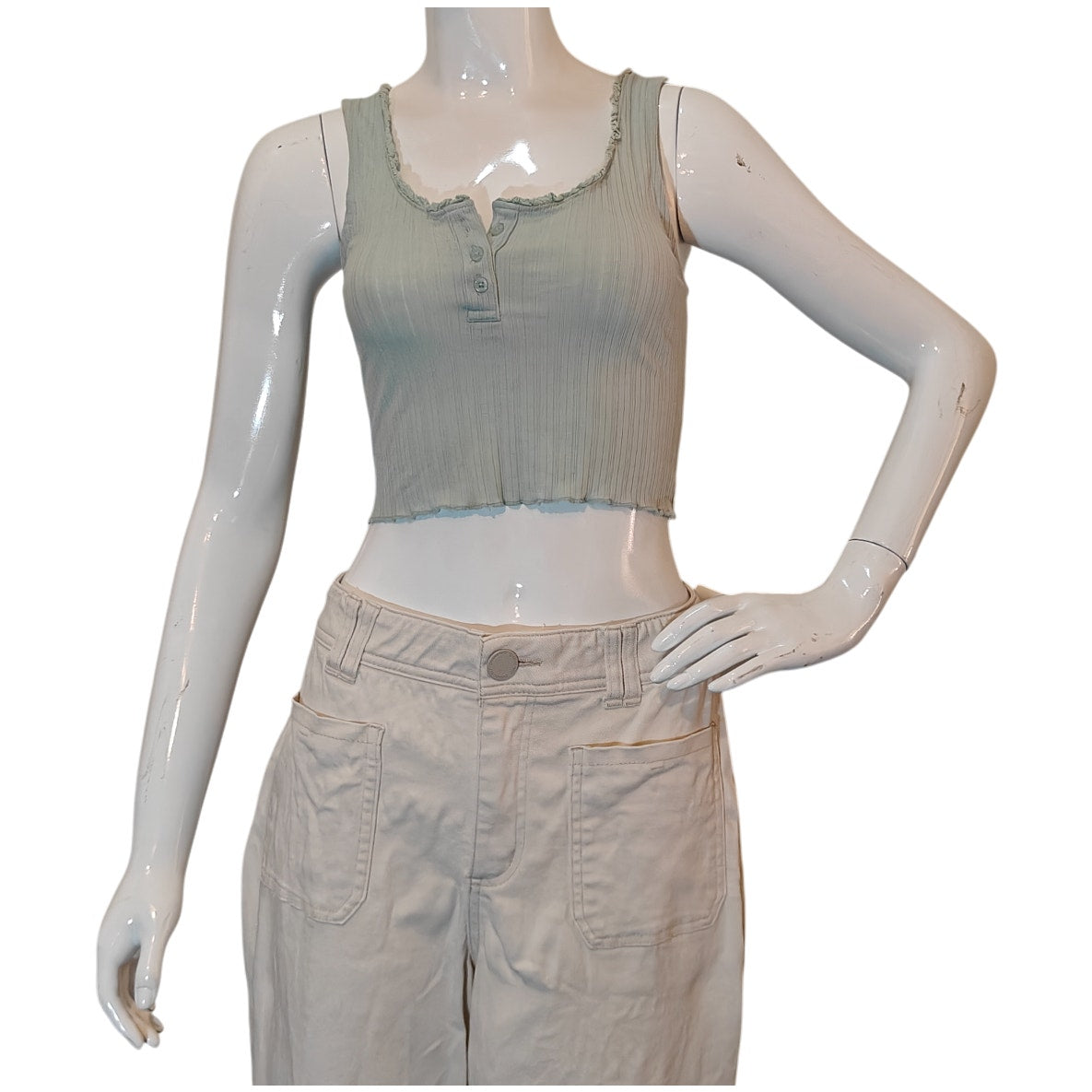 Sage Green Ribbed Crop Tank Top