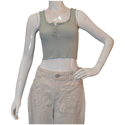 Sage Green Ribbed Crop Tank Top