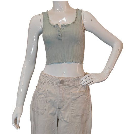 Sage Green Ribbed Crop Tank Top