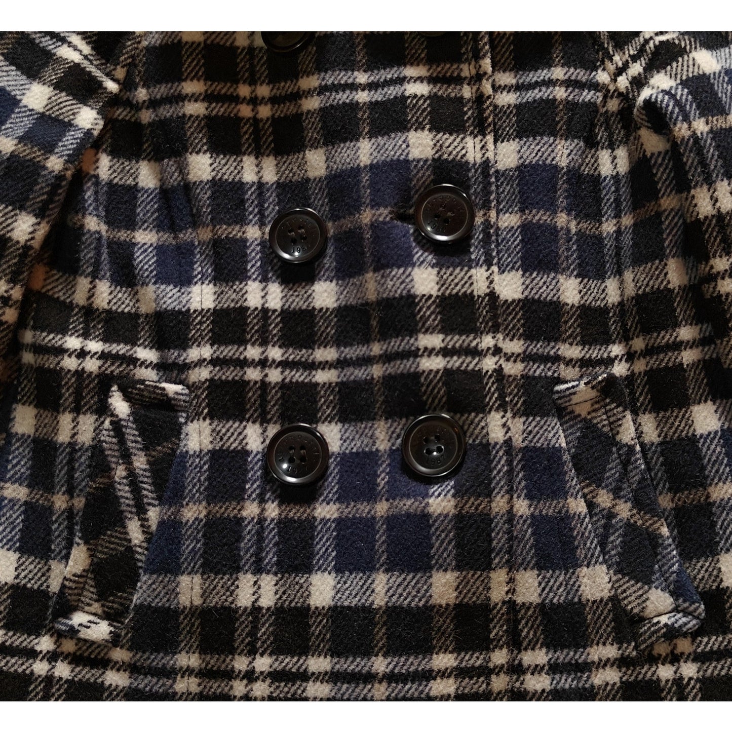 Navy/Black/Cream Plaid Peacoat