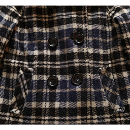 Navy/Black/Cream Plaid Peacoat