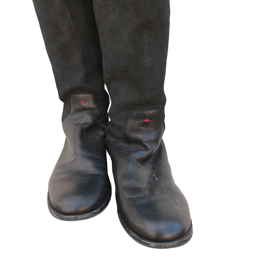 Zoila Black Leather Knee High Boots