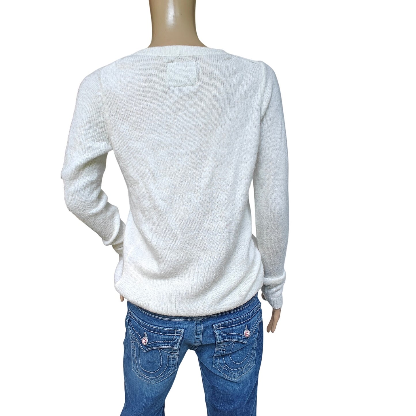 Ivory Wool-Blend V-Neck Sweater