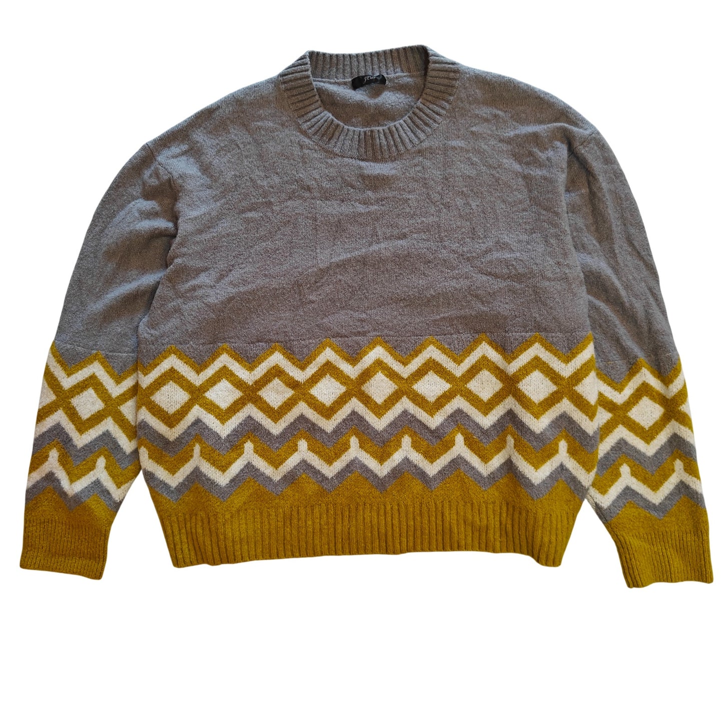 Gray and Yellow Chevron Fair Isle Knit Sweater