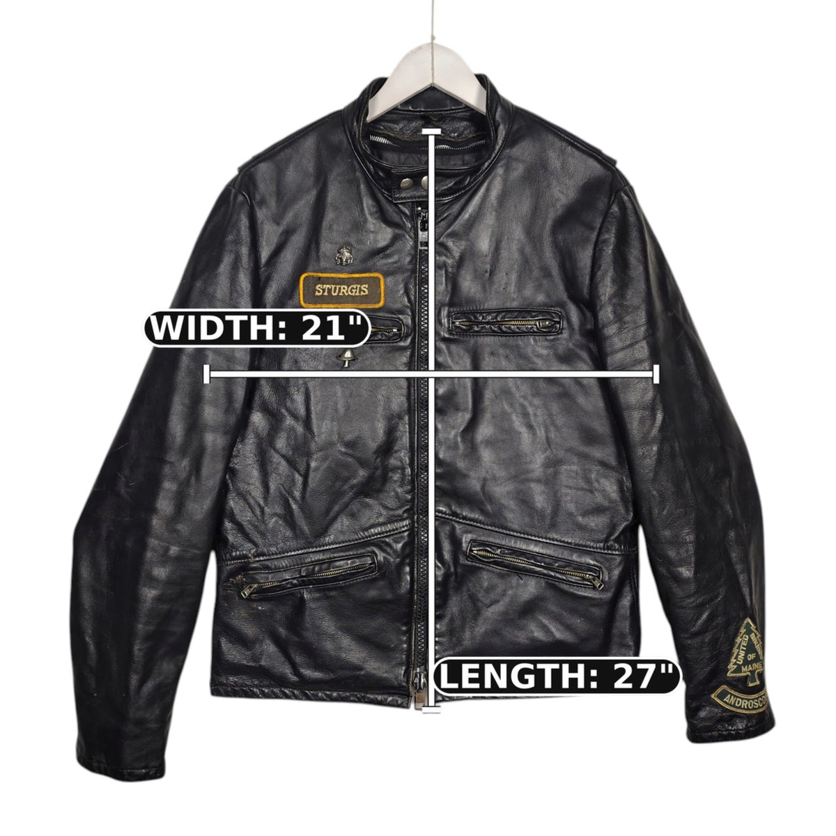 Taurus by Drospo Black Leather Moto Jacket – Sturgis & Harley Patches