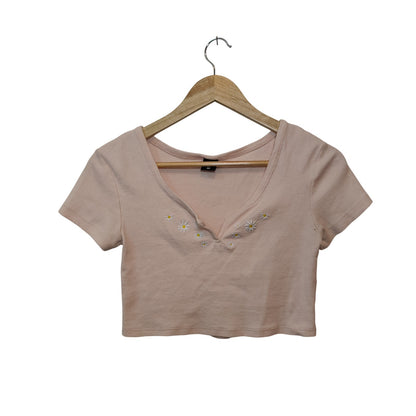 Pink Daisy Ribbed Crop Top