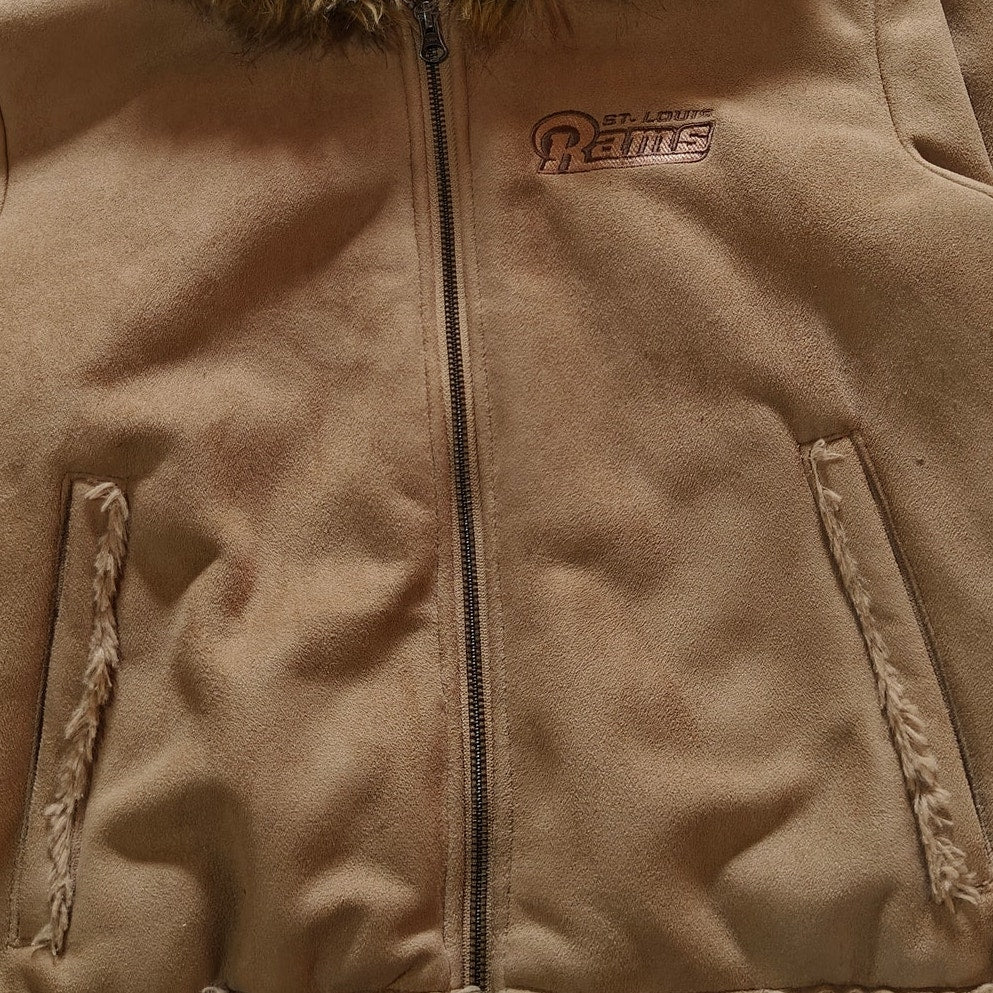 St Louis Rams Tan Faux Suede Fur Trim Hooded Jacket