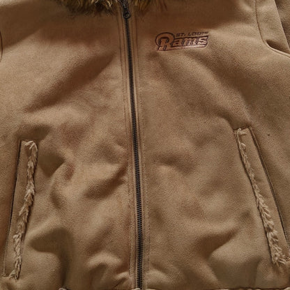 St Louis Rams Tan Faux Suede Fur Trim Hooded Jacket