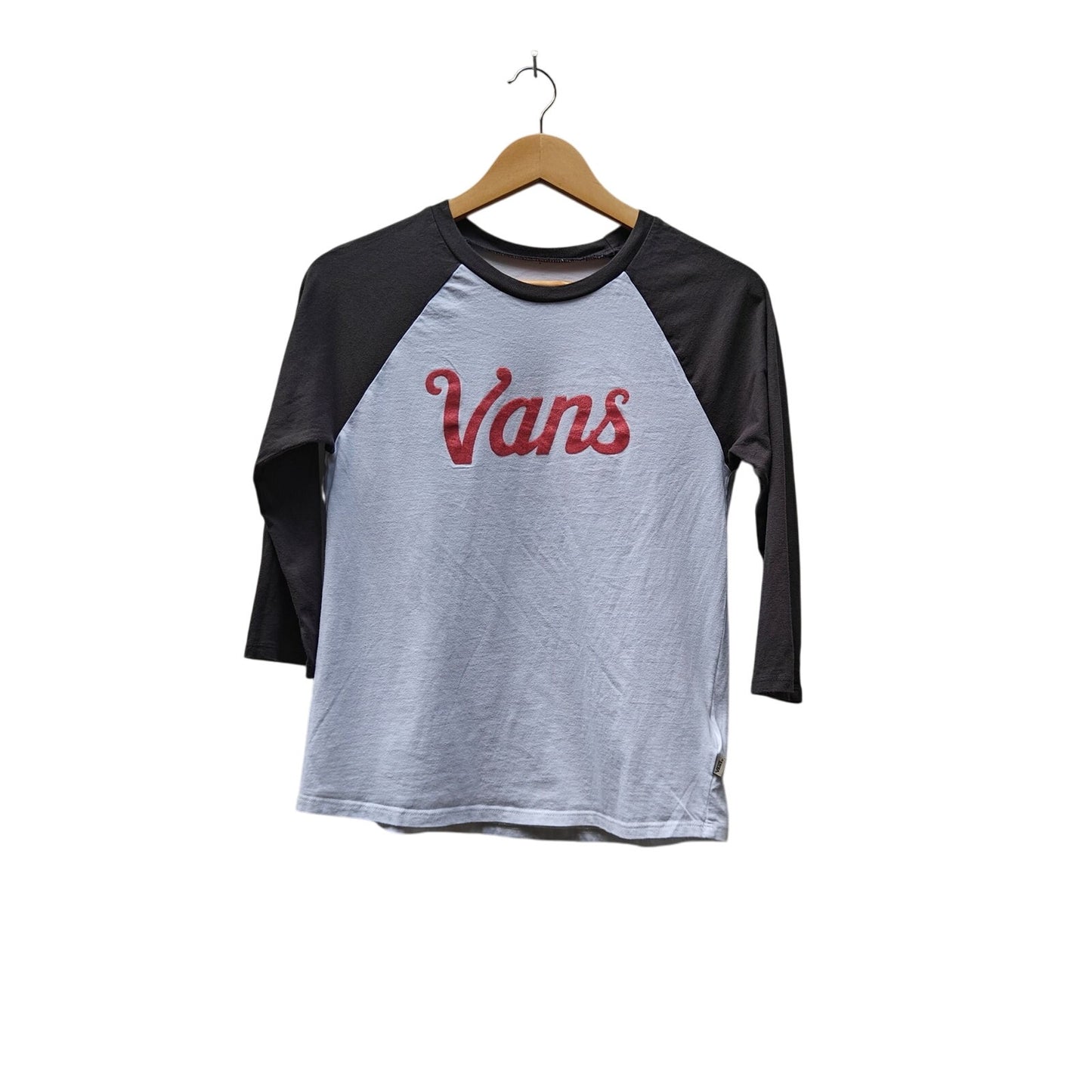 Gray and White Raglan Baseball Tee with Logo Graphic