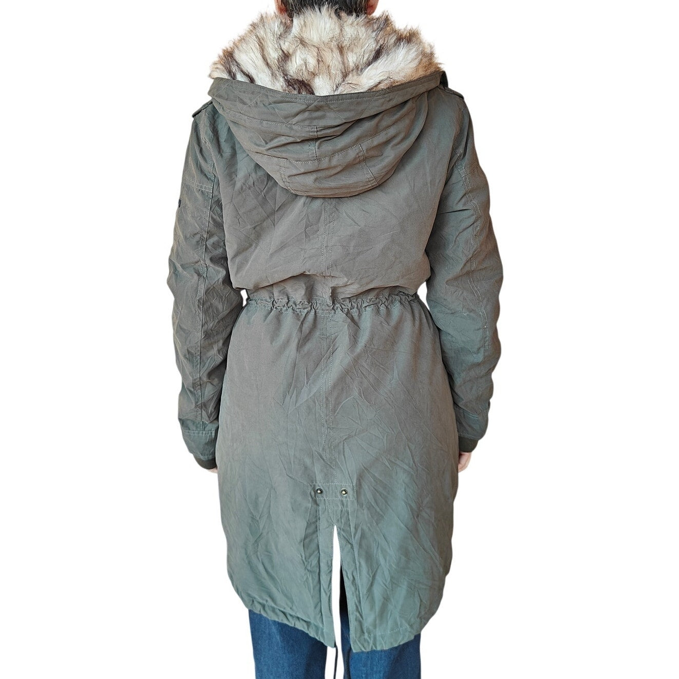 Olive Green Faux Fur Hooded Parka