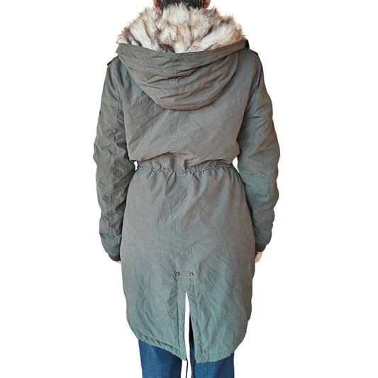 Olive Green Faux Fur Hooded Parka