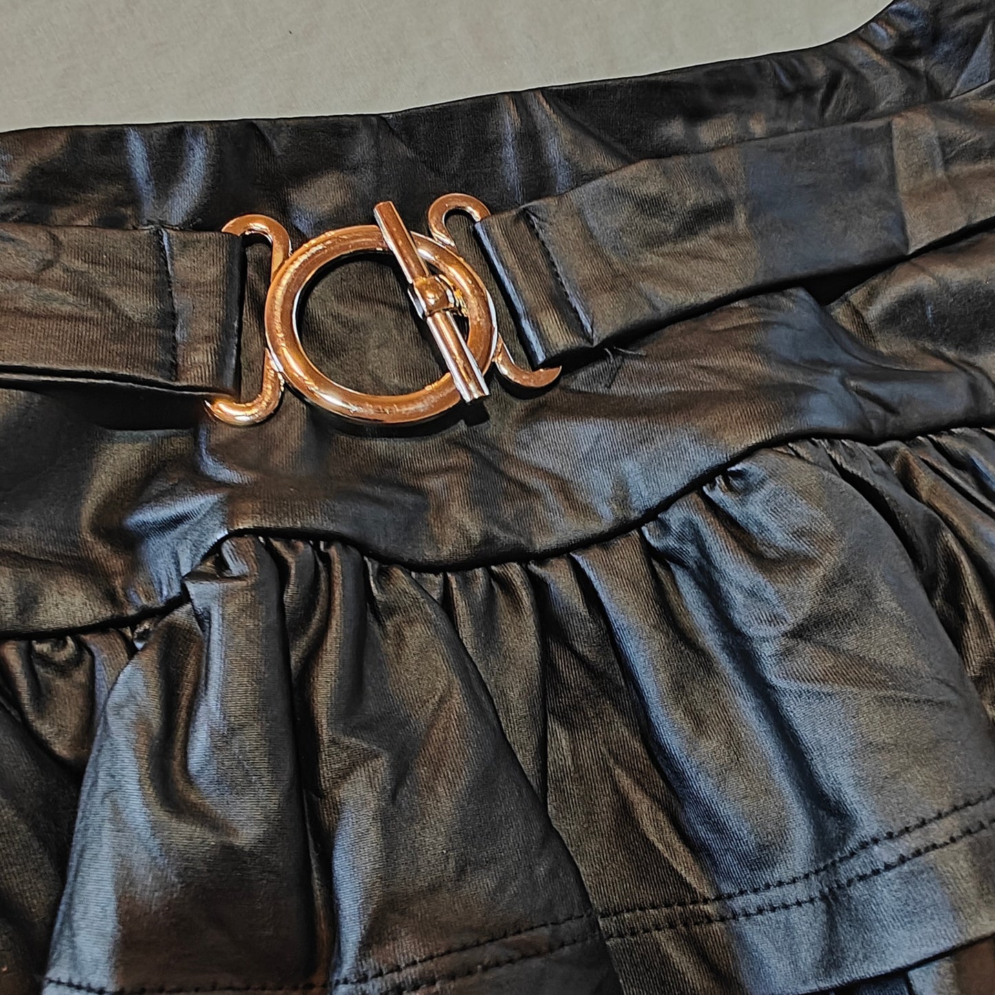 Black Faux Leather Ruffle Mini Skirt