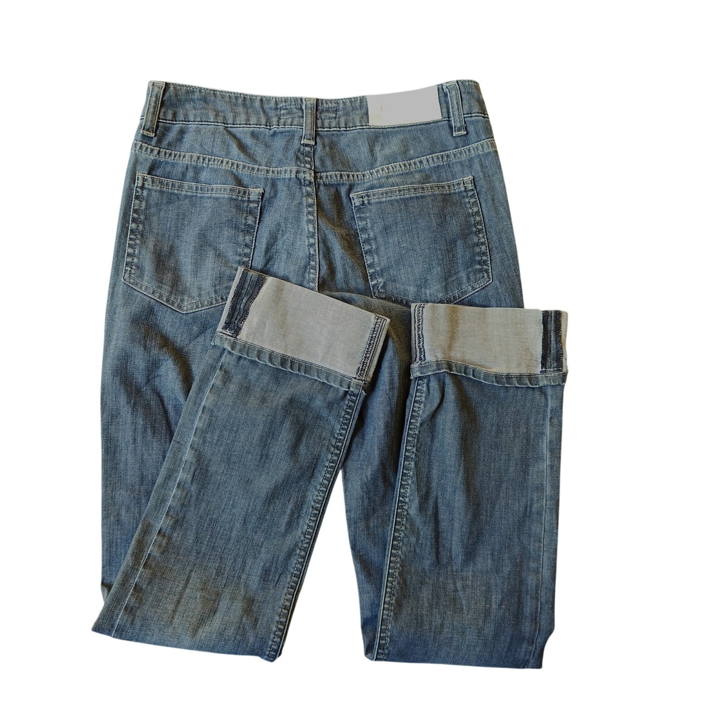 Slim Denim Cuffed Ankle Blue Wash Jeans