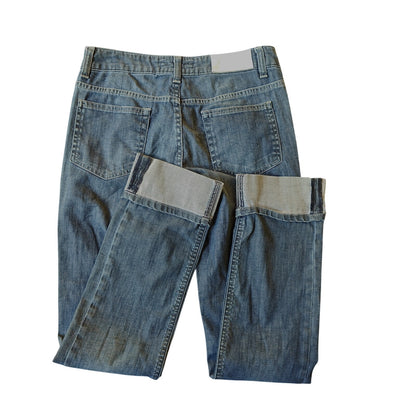 Slim Denim Cuffed Ankle Blue Wash Jeans