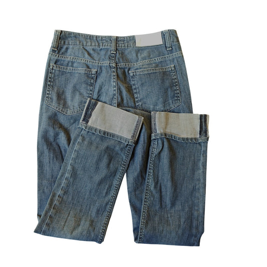 Slim Denim Cuffed Ankle Blue Wash Jeans