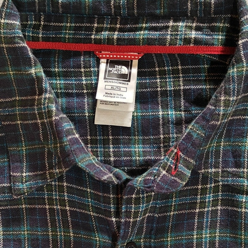 Blue and Green Plaid Flannel Button Up Shirt