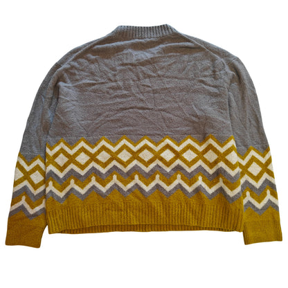 Gray and Yellow Chevron Fair Isle Knit Sweater