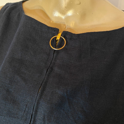 Navy Linen Sleeveless Shift Dress