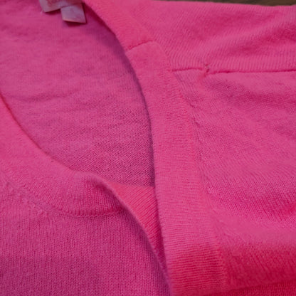 Hot Pink 100% Cashmere V-Neck Sweater