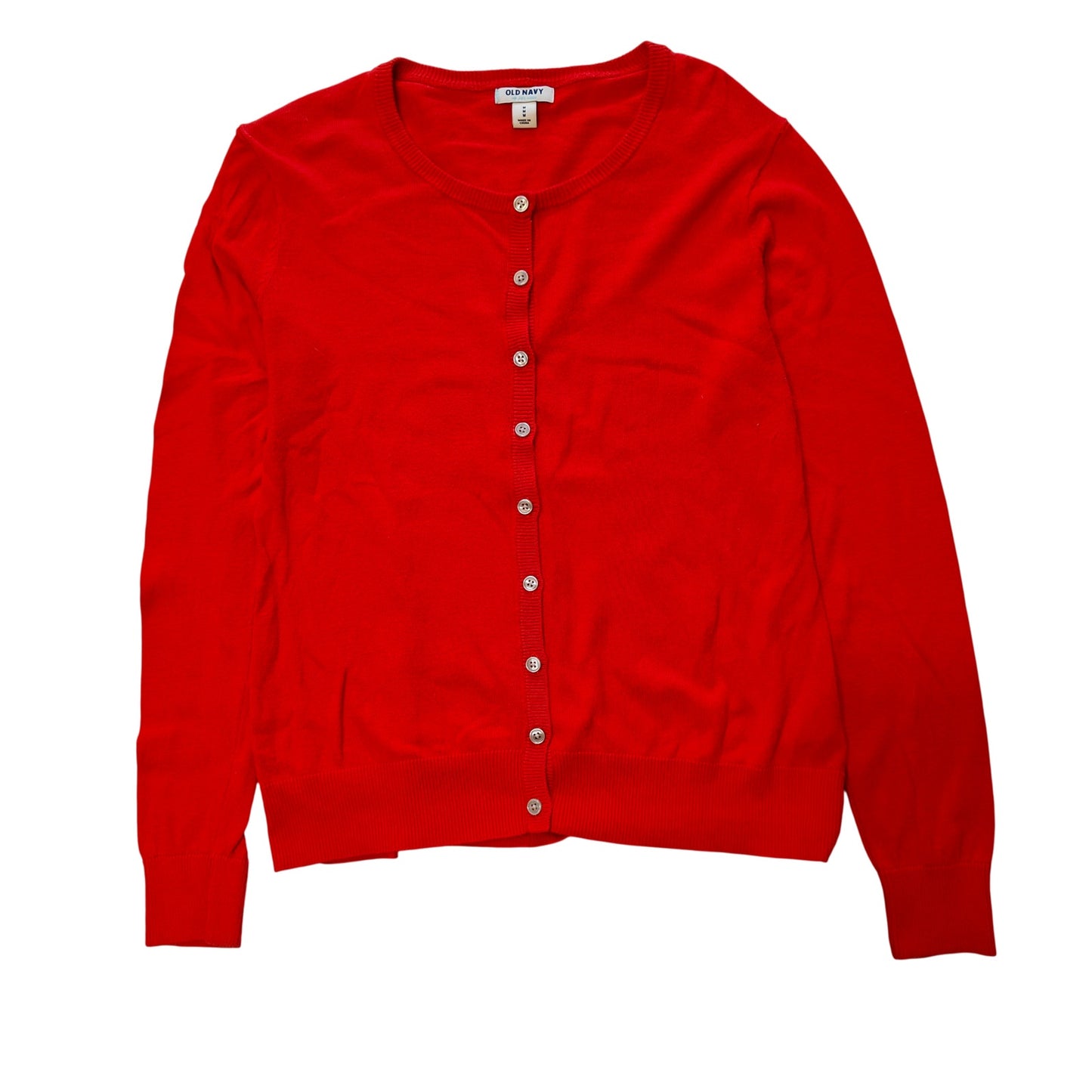 Red Button Front Crewneck Cardigan