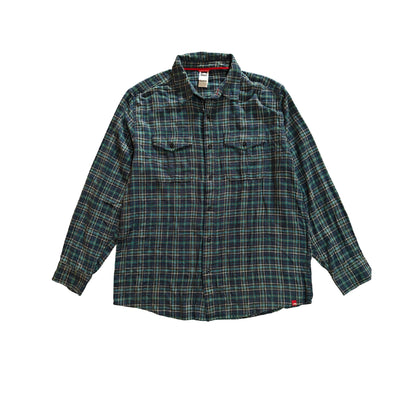 Blue and Green Plaid Flannel Button Up Shirt