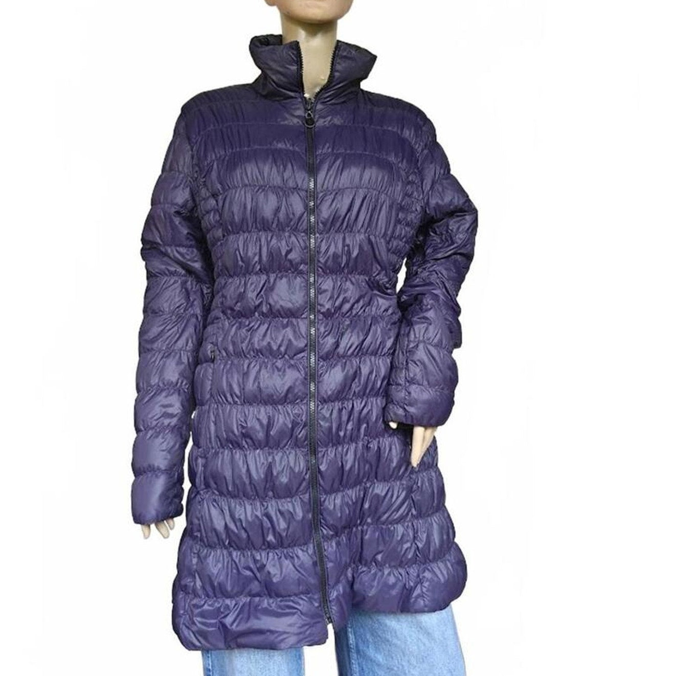 Gray/Purple Reversible Quilted Long Puffer Coat