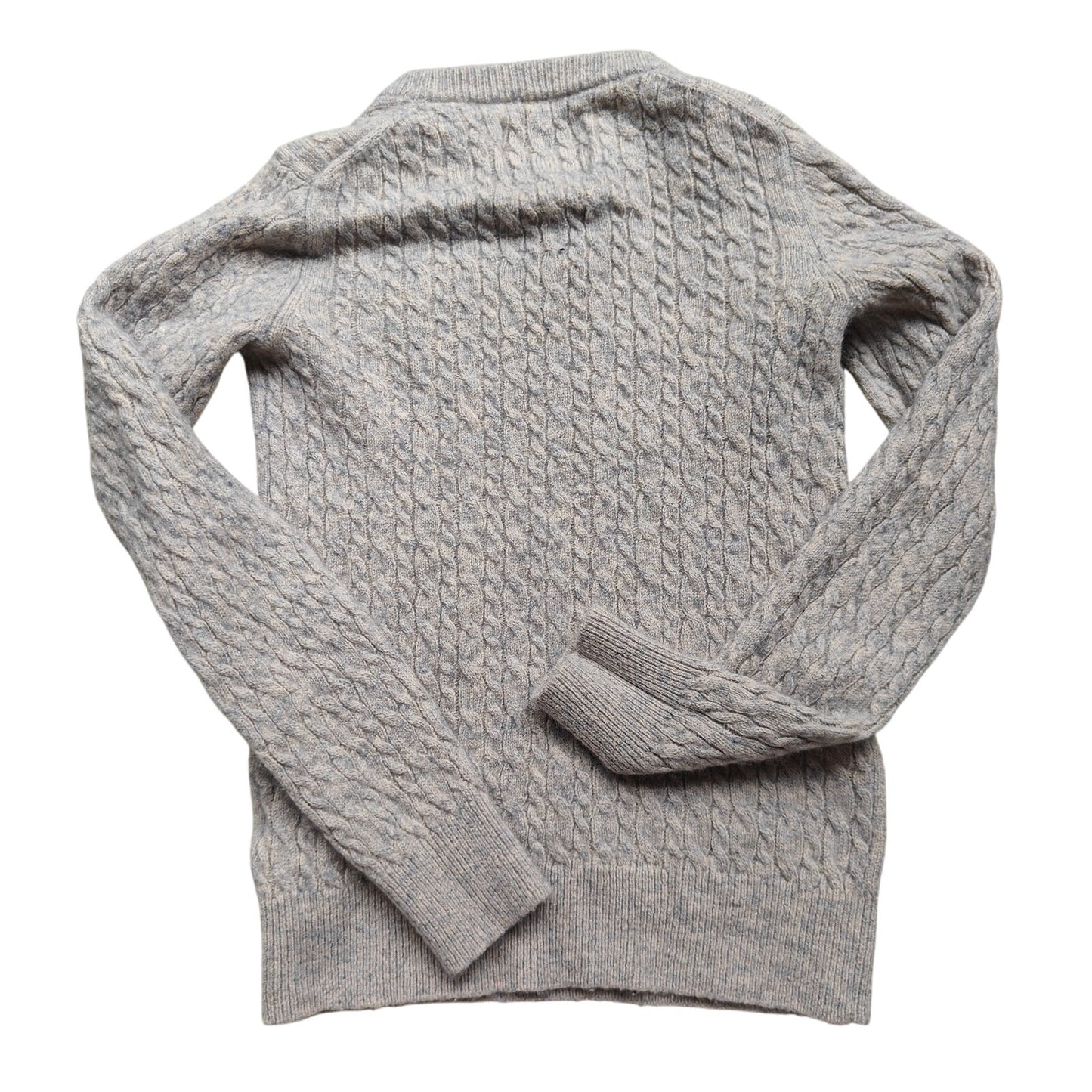 Gray Cable Knit Wool Crewneck Sweater