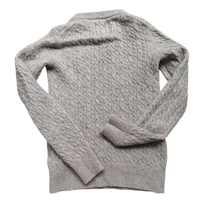 Gray Cable Knit Wool Crewneck Sweater