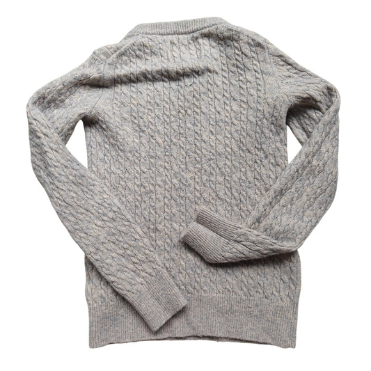 Gray Cable Knit Wool Crewneck Sweater