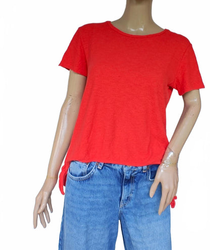 Red Knit Short Sleeve Top
