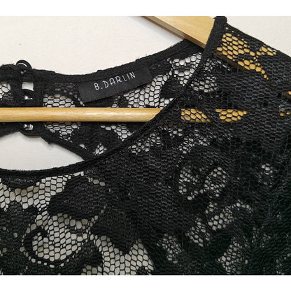 Black Lace Long Sleeve Crop Top