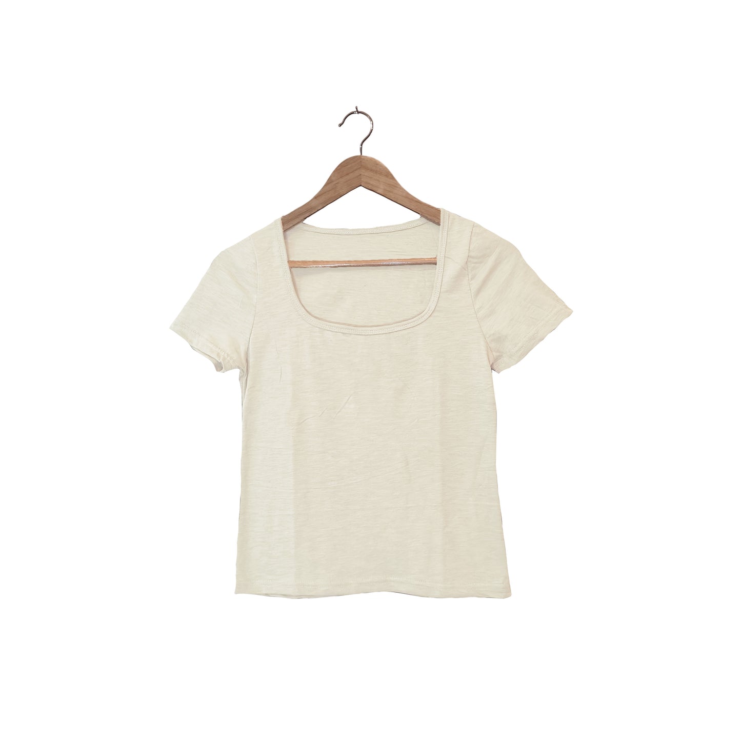 Cream Cotton Scoop Neck Tee