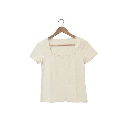 Cream Cotton Scoop Neck Tee
