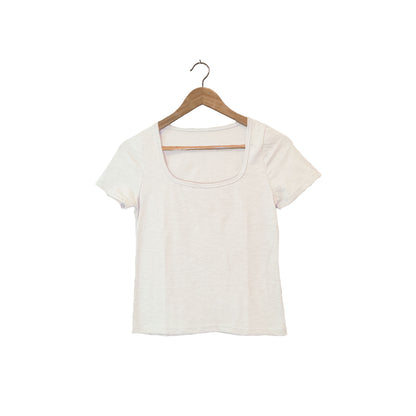 White Cotton Scoop Neck Tee