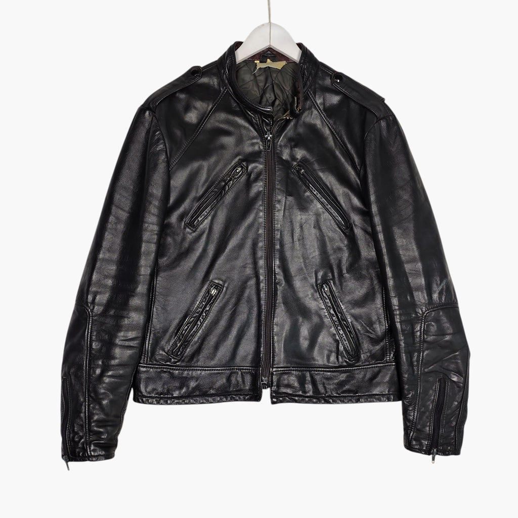 Vintage Suzuki Black Leather Cafe Racer Jacket – Made in Canada