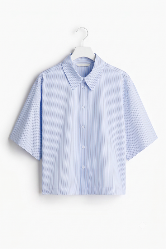 Striped white and blue buttonup boxy fit shirt