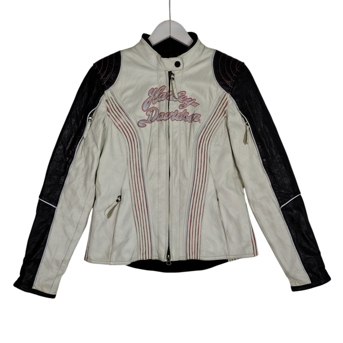 Harley-Davidson Leather Moto Jacket – White, Black & Pink