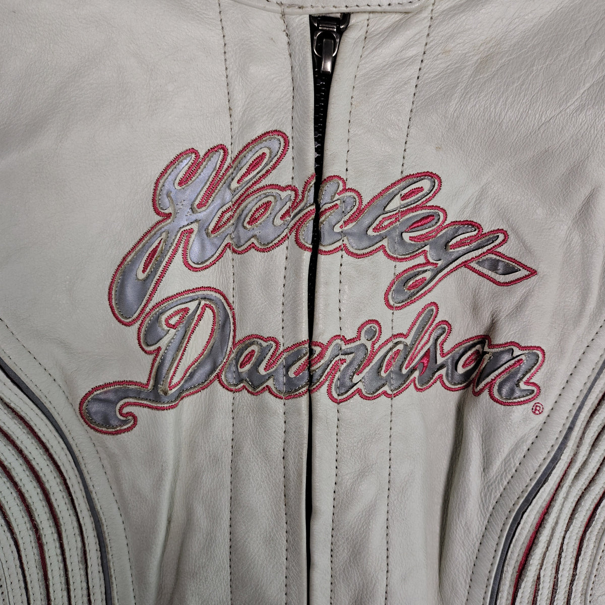 Harley-Davidson Leather Moto Jacket – White, Black & Pink