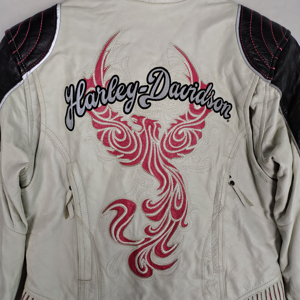 Harley-Davidson Leather Moto Jacket – White, Black & Pink