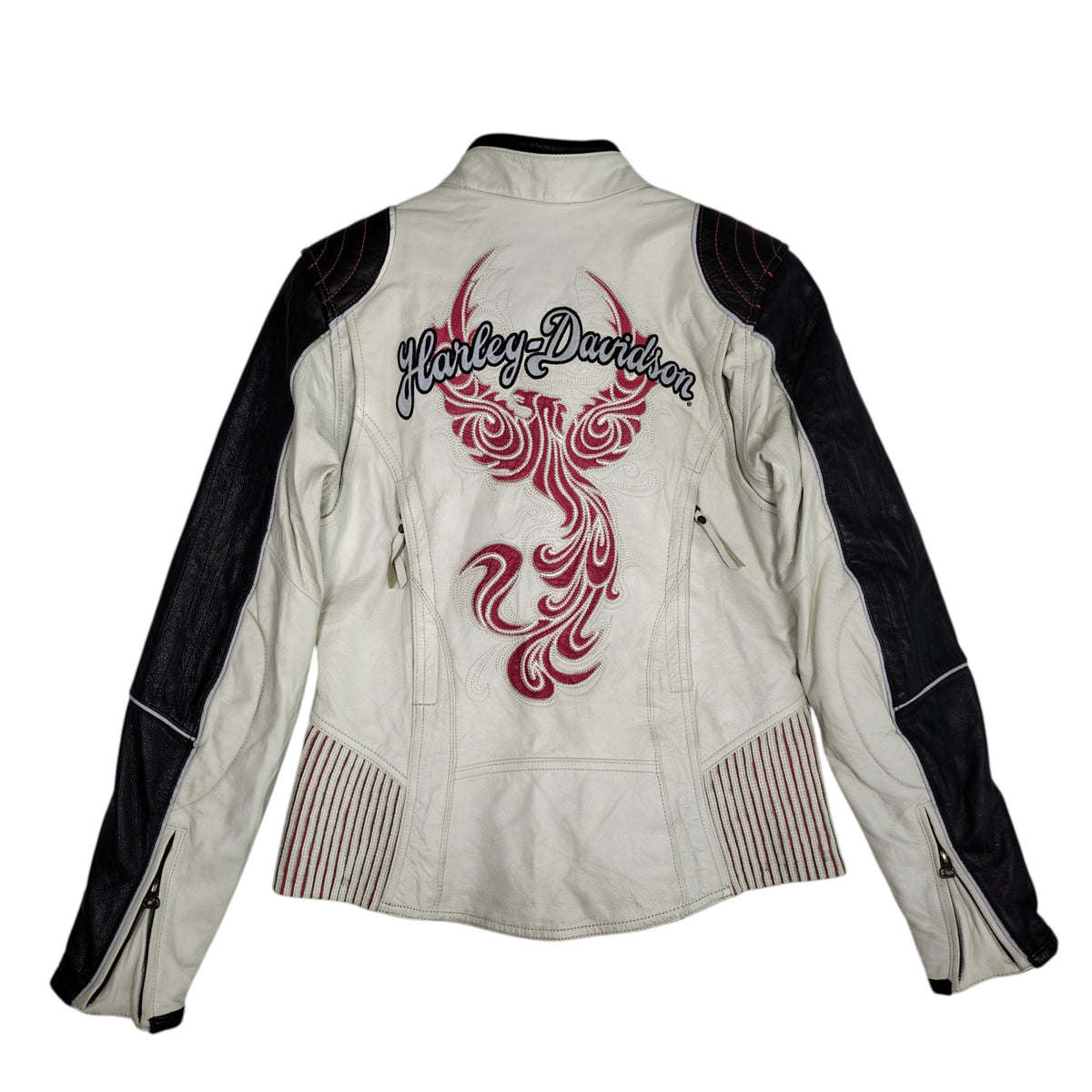 Harley-Davidson Leather Moto Jacket – White, Black & Pink
