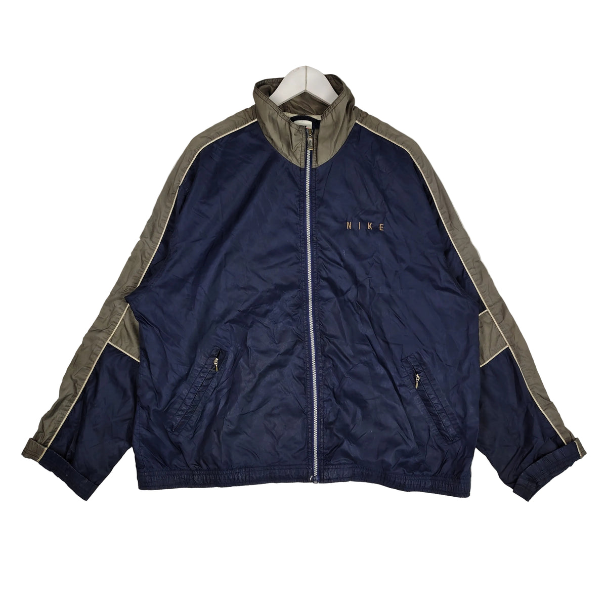 Vintage Nike Spellout Windbreaker Navy Taupe Full Zip Men’s Large