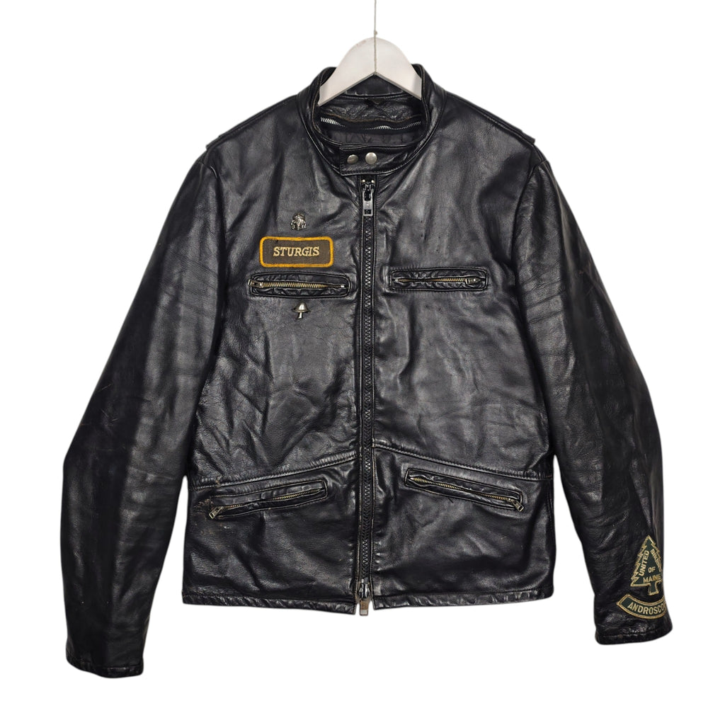Taurus by Drospo Black Leather Moto Jacket – Sturgis & Harley Patches
