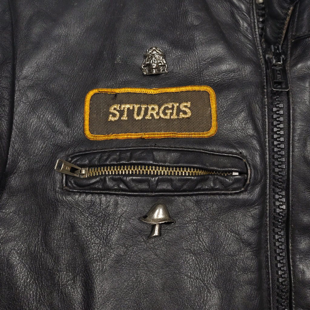 Taurus by Drospo Black Leather Moto Jacket – Sturgis & Harley Patches