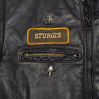 Taurus by Drospo Black Leather Moto Jacket – Sturgis & Harley Patches