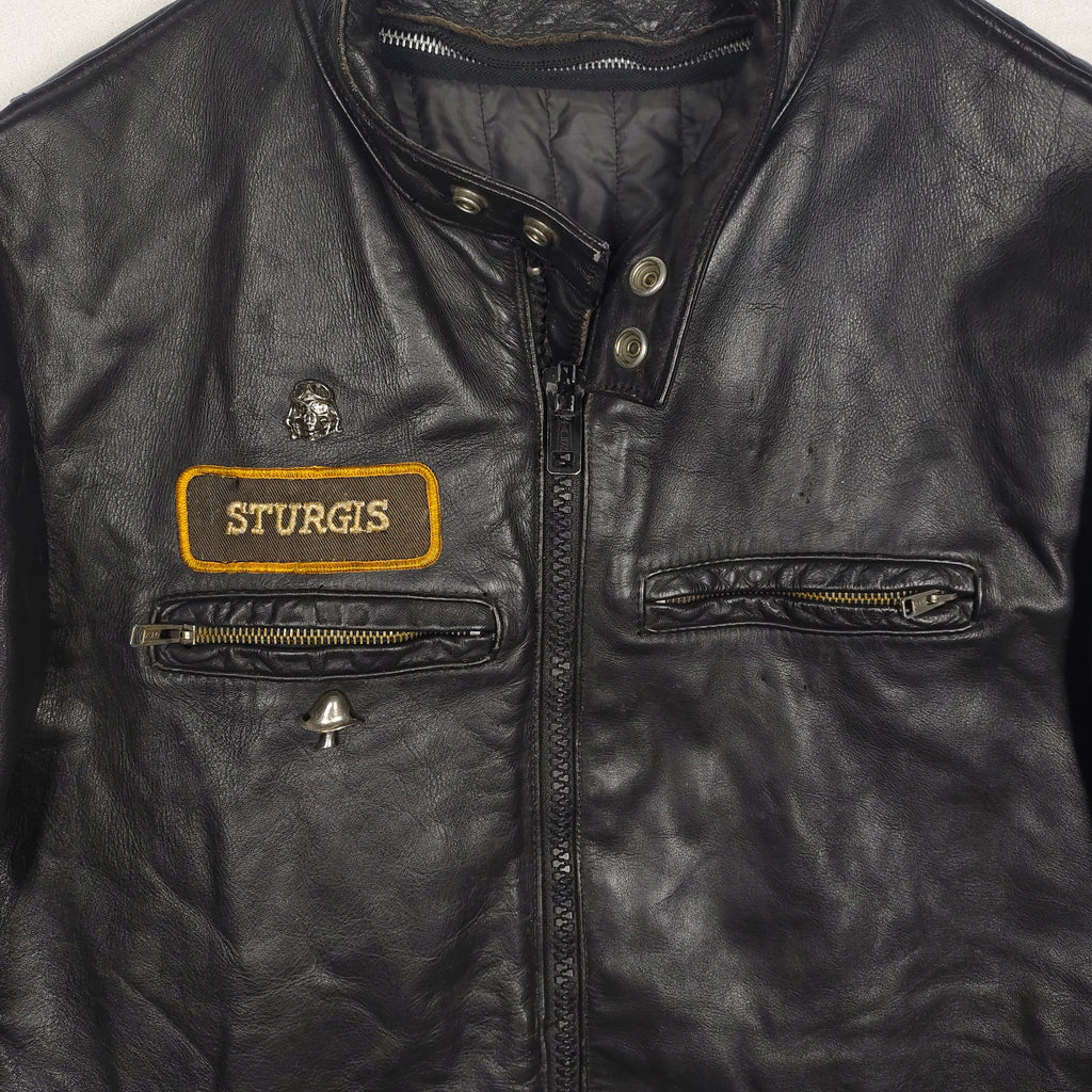 Taurus by Drospo Black Leather Moto Jacket – Sturgis & Harley Patches