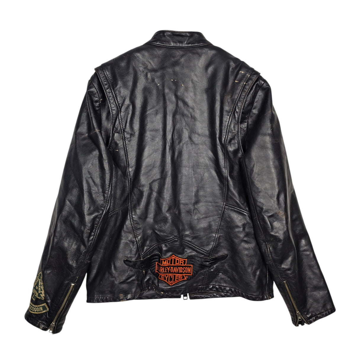 Taurus by Drospo Black Leather Moto Jacket – Sturgis & Harley Patches