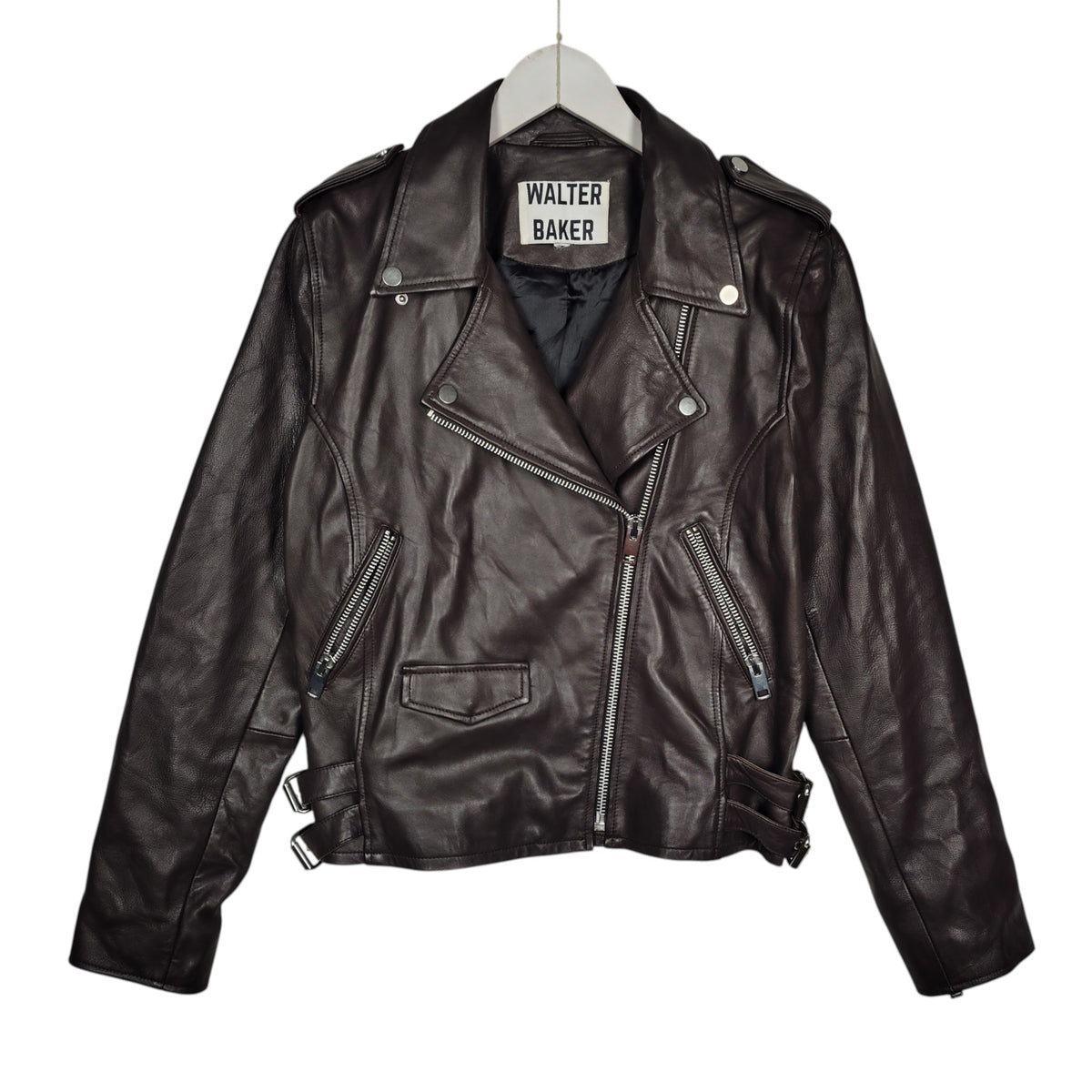 Walter Baker Chocolate Brown Lamb Leather Moto Jacket