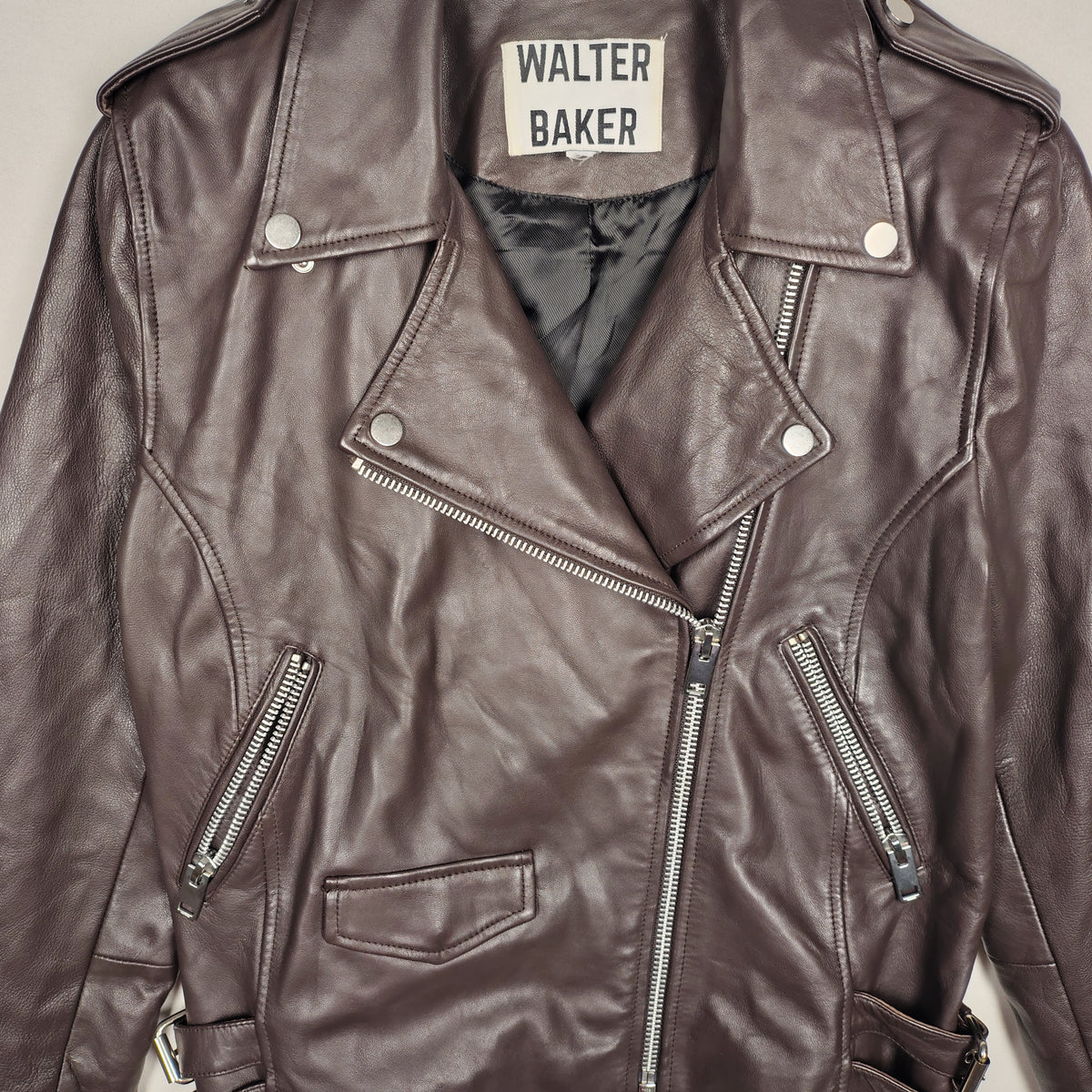Walter Baker Chocolate Brown Lamb Leather Moto Jacket