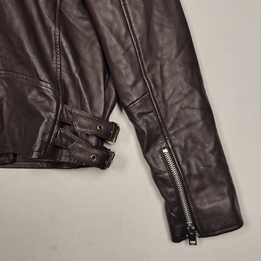 Walter Baker Chocolate Brown Lamb Leather Moto Jacket