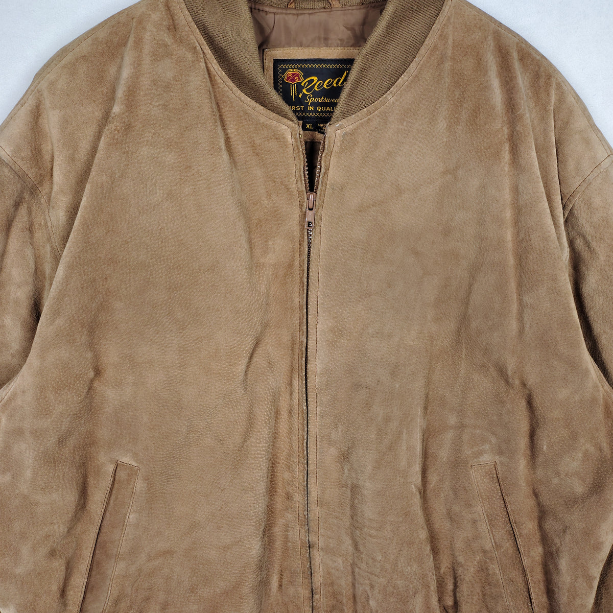 Reed Sportswear Tan Suede Leather Bomber Jacket – Men’s XL